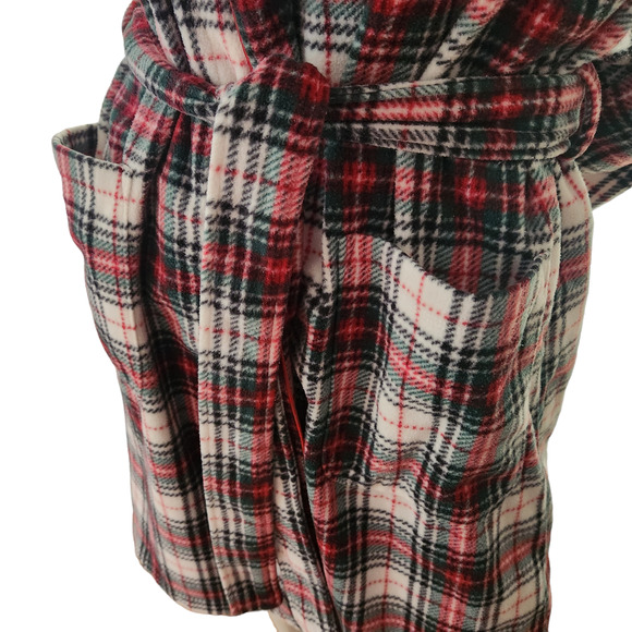 Lauren Ralph Lauren Fleece Robe Women Size XS Plaid Light Pocket Long Sleeve Tie - Picture 4 of 13